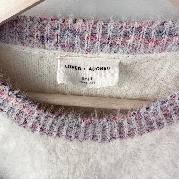 LOVED + ADORED Soft Fuzzy/Eyelash Pullover Crewneck Colorful Sweater Size Small - Picture 4 of 9